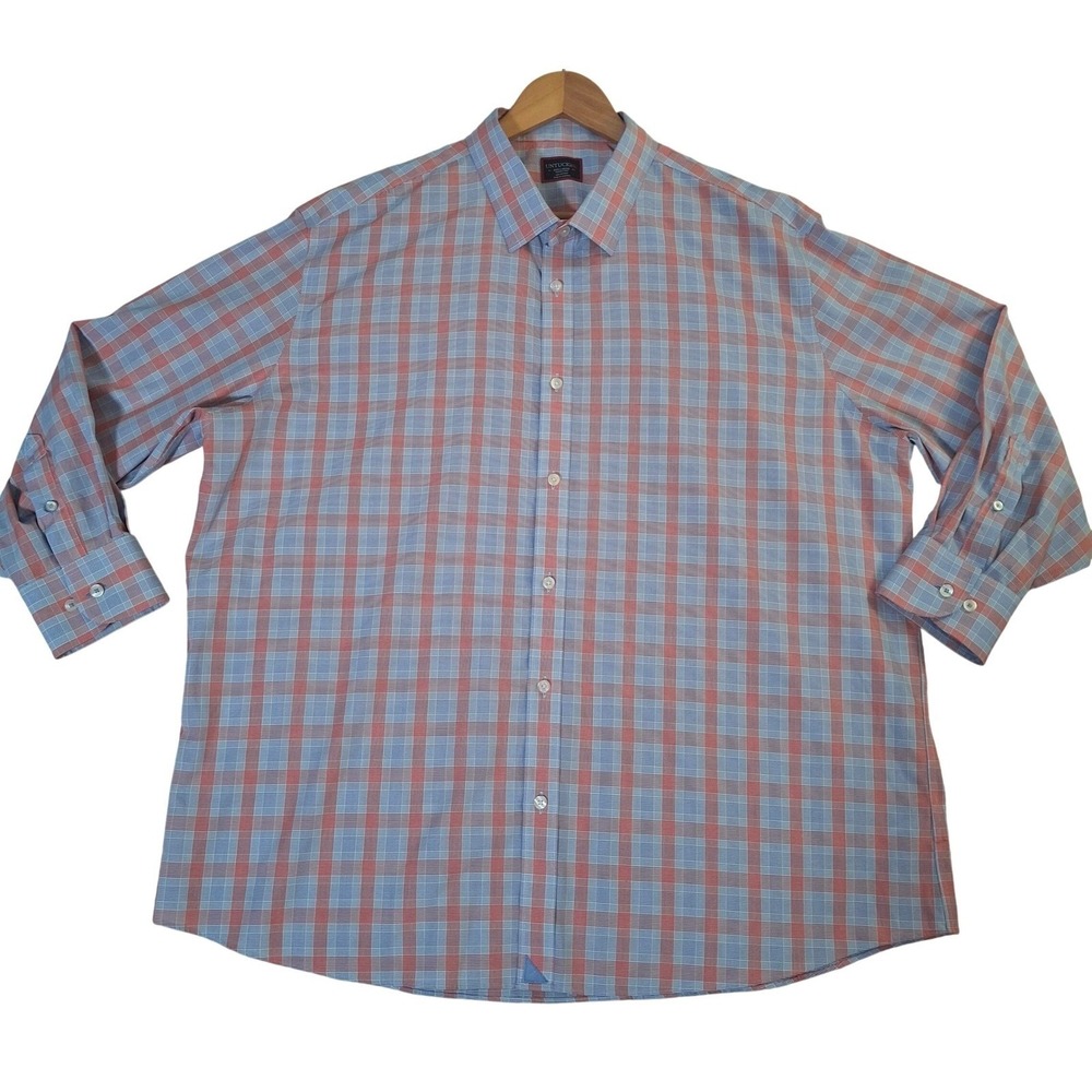 UNTUCKit Mens XXXL Blue Orange Plaid Wrinkle Free Cotton Button Down Shirt XXX-L